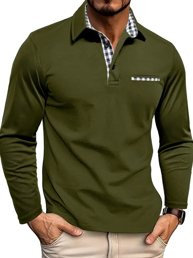 Antonello | Men's Button Front Long Sleeve Polo Shirt