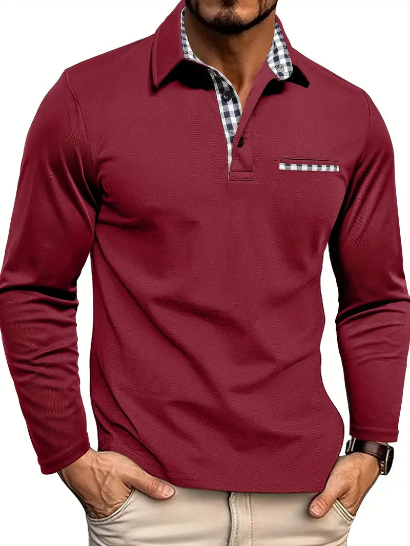Antonello | Men's Button Front Long Sleeve Polo Shirt