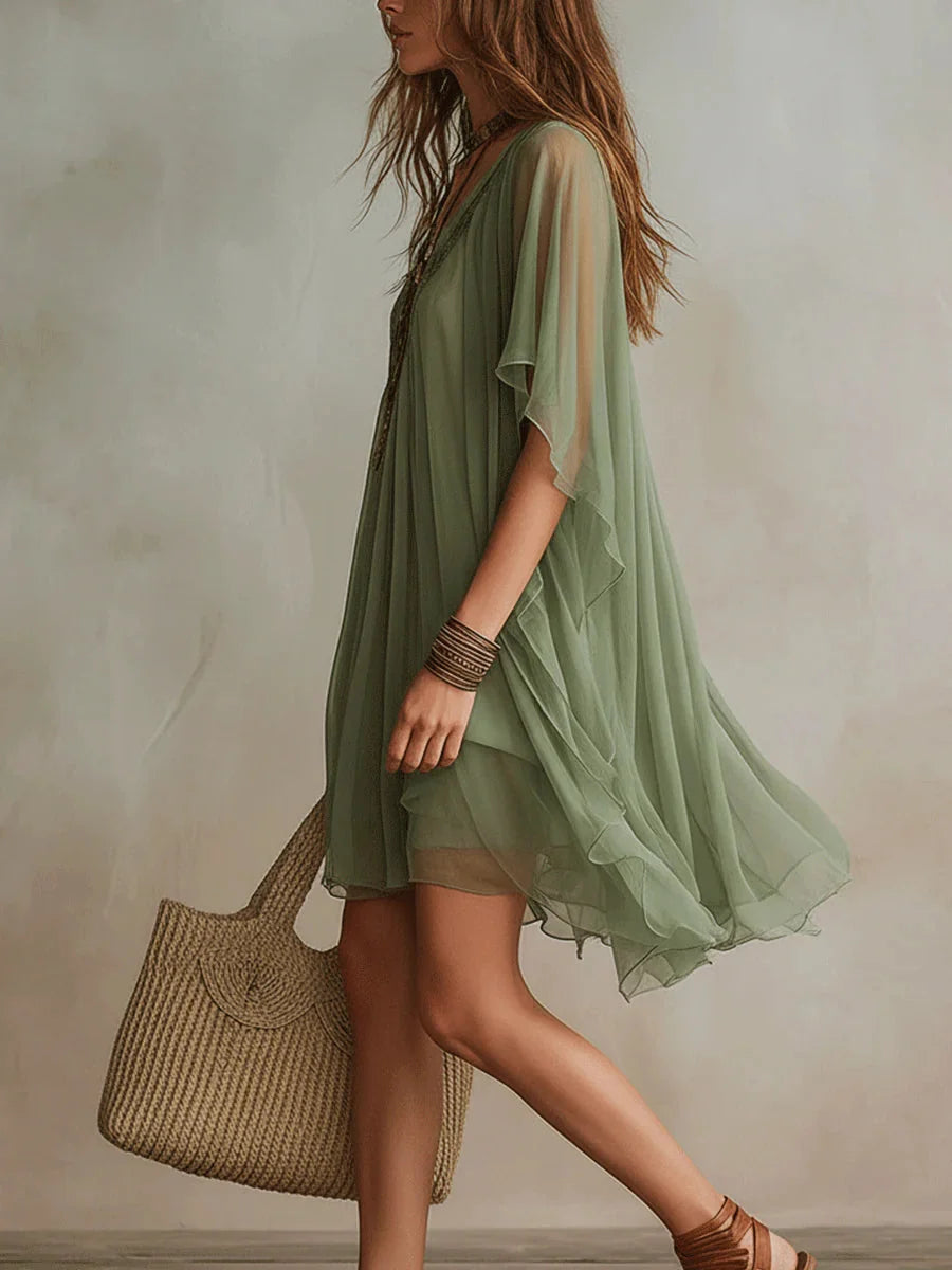 Anya | Women’s V Neck Layered Tiered Flowy Mini Dress