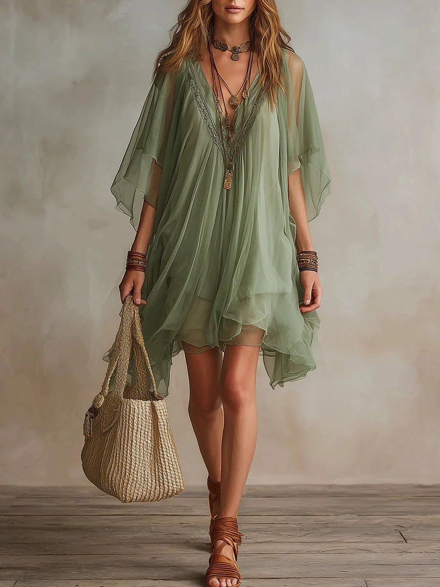 Anya | Women’s V Neck Layered Tiered Flowy Mini Dress