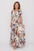 April | Women’s V Neck Pleated Floral Print Maxi Dress