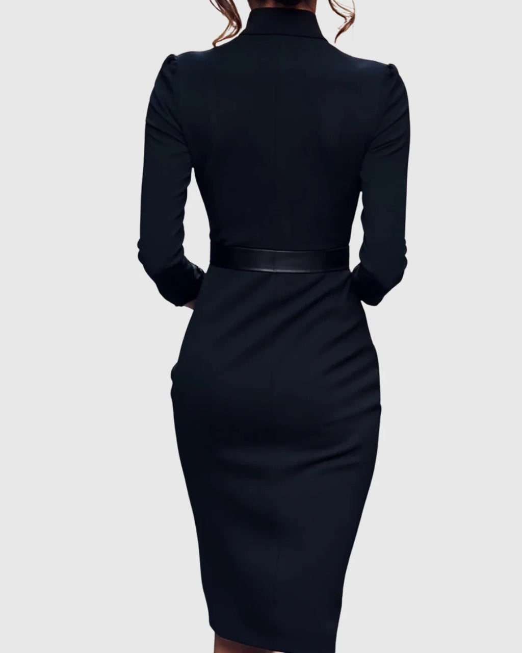 Arabella | Women's V Neck Belted Midi Long Sleeve Dress with Pockets