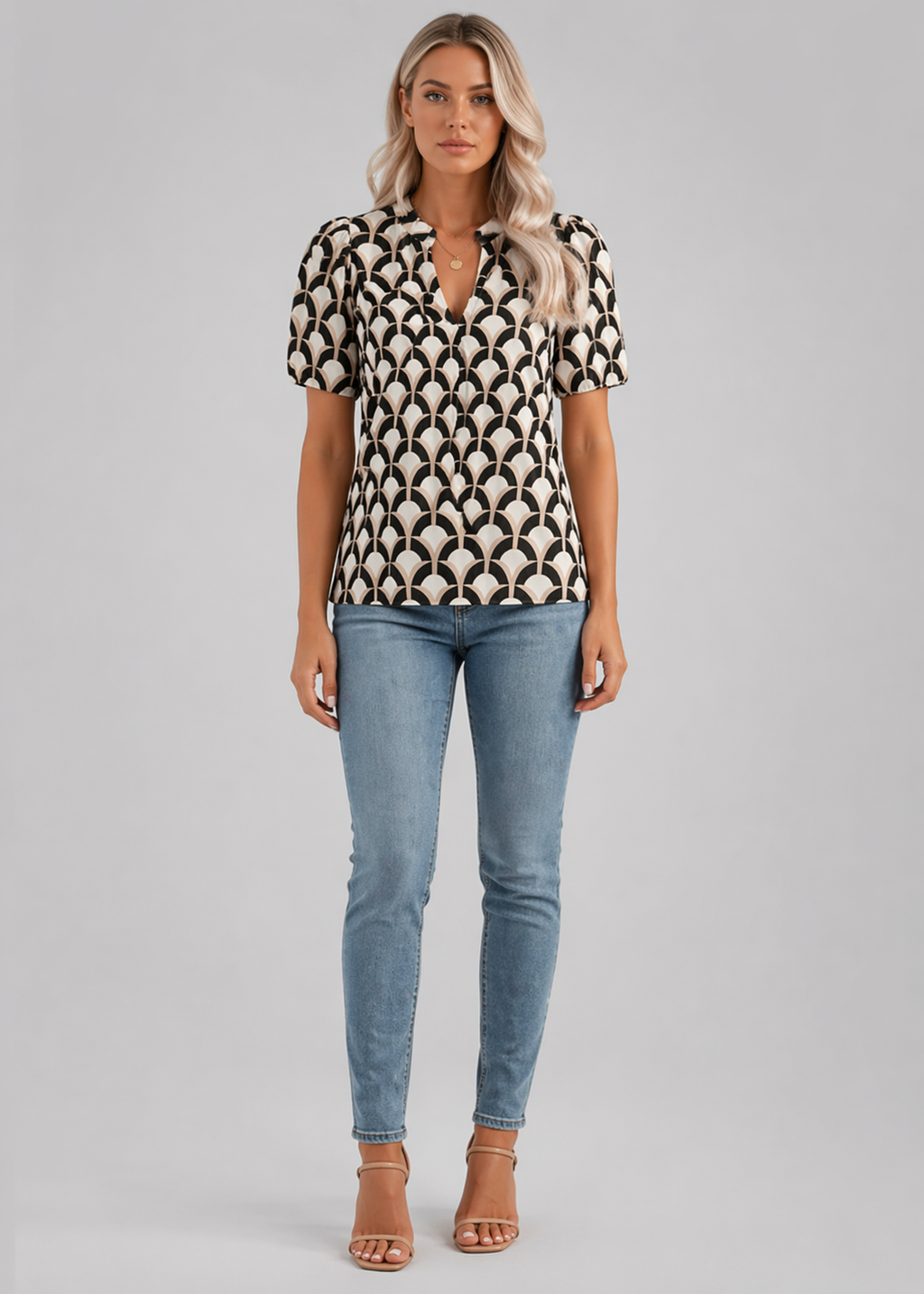 Ariana | Women’s Short Sleeve V Neck Printed Blouse