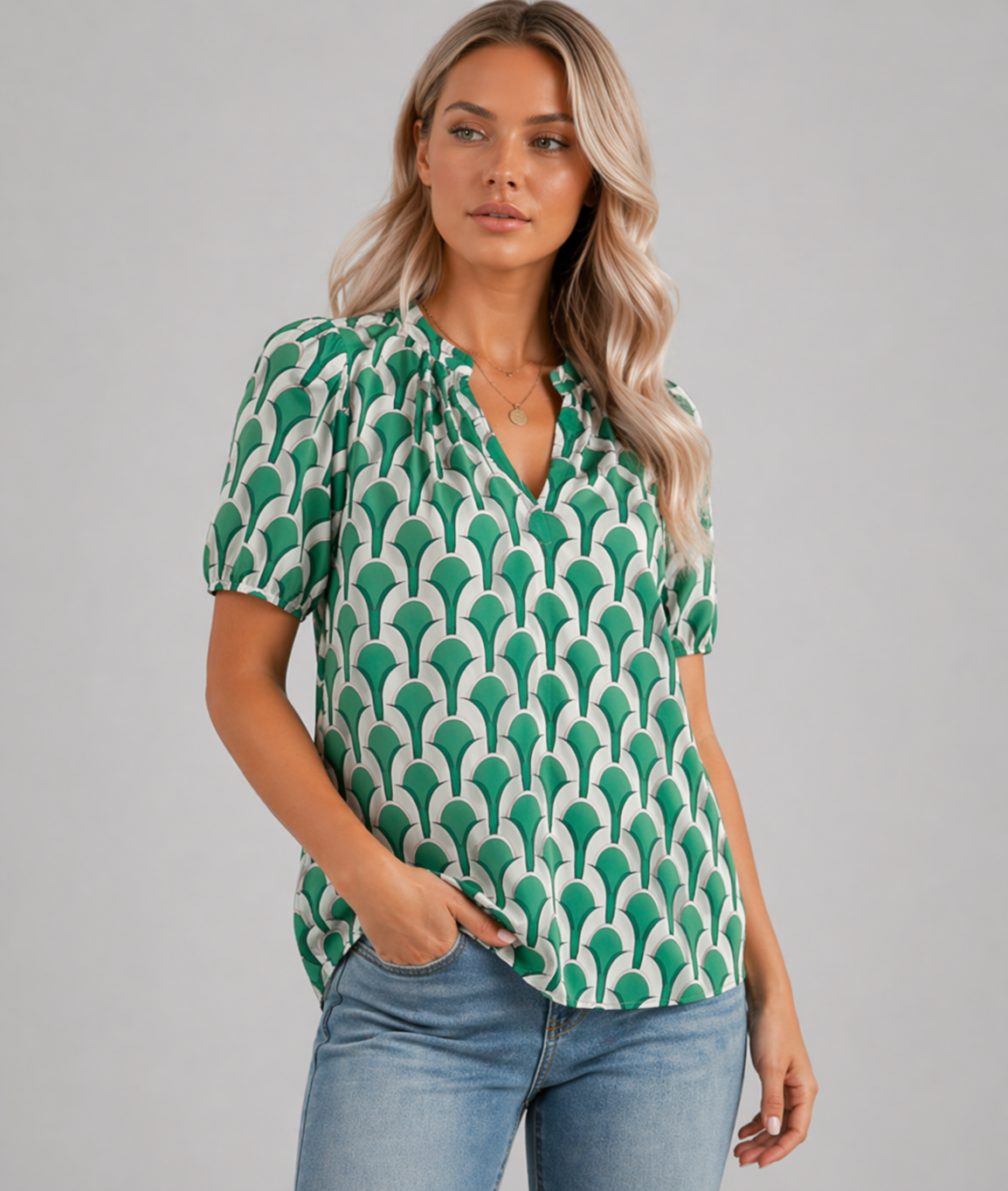 Ariana | Women’s Short Sleeve V Neck Printed Blouse
