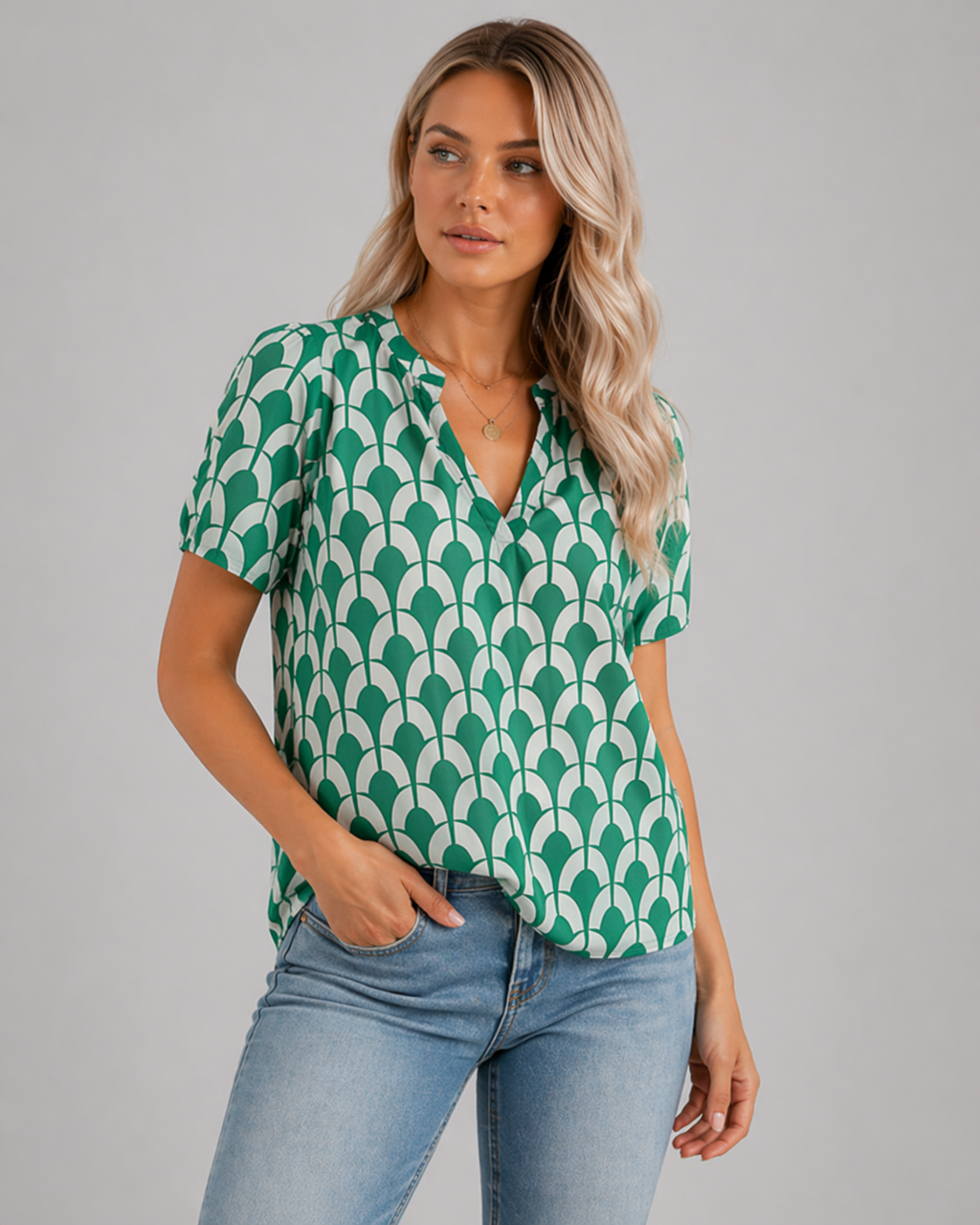 Ariana | Women’s Short Sleeve V Neck Printed Blouse