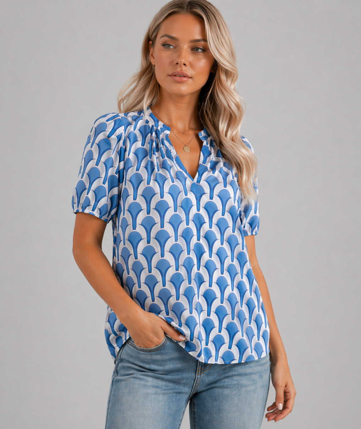Ariana | Women’s Short Sleeve V Neck Printed Blouse