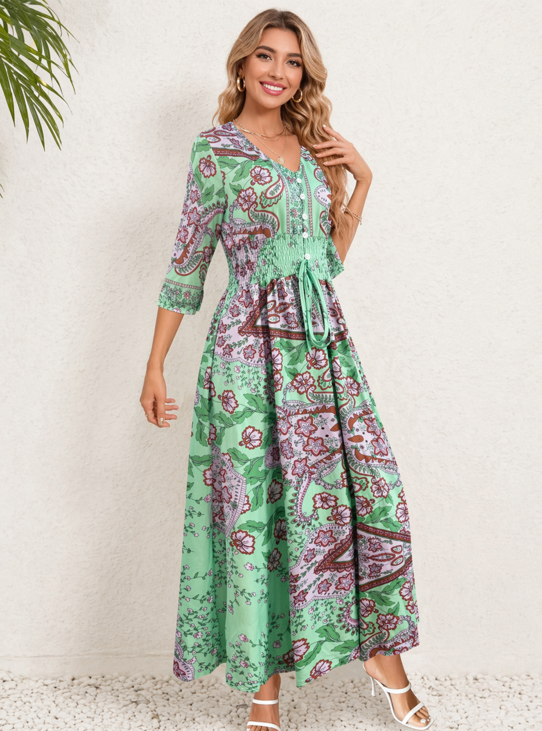 Ariel | Women’s Paisley Print Short Sleeve Maxi Dress