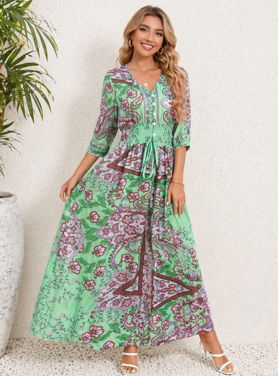Ariel | Women’s Paisley Print Short Sleeve Maxi Dress