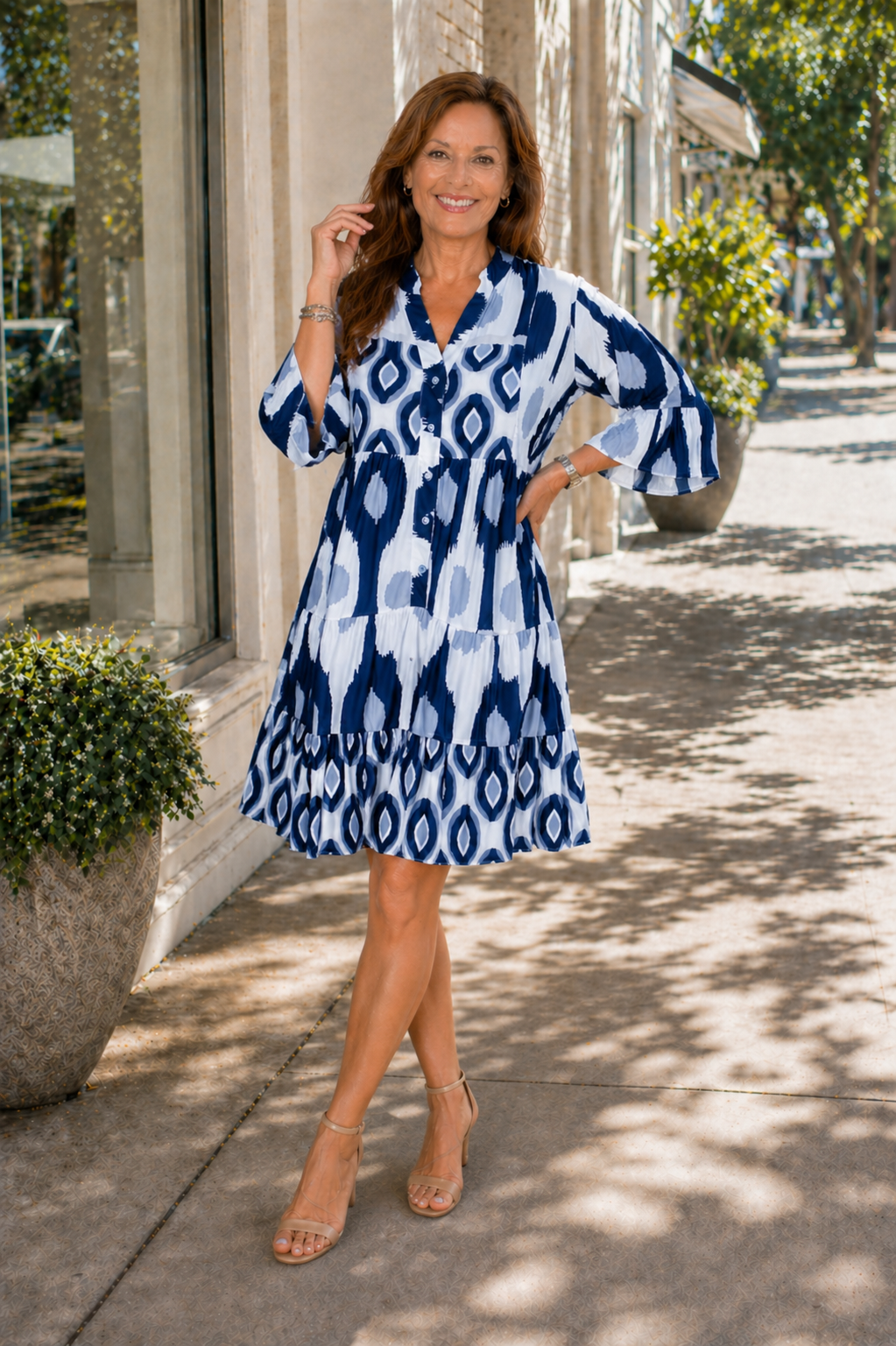 Ariella | Women’s V Neck Short Sleeve Button Mini Dress
