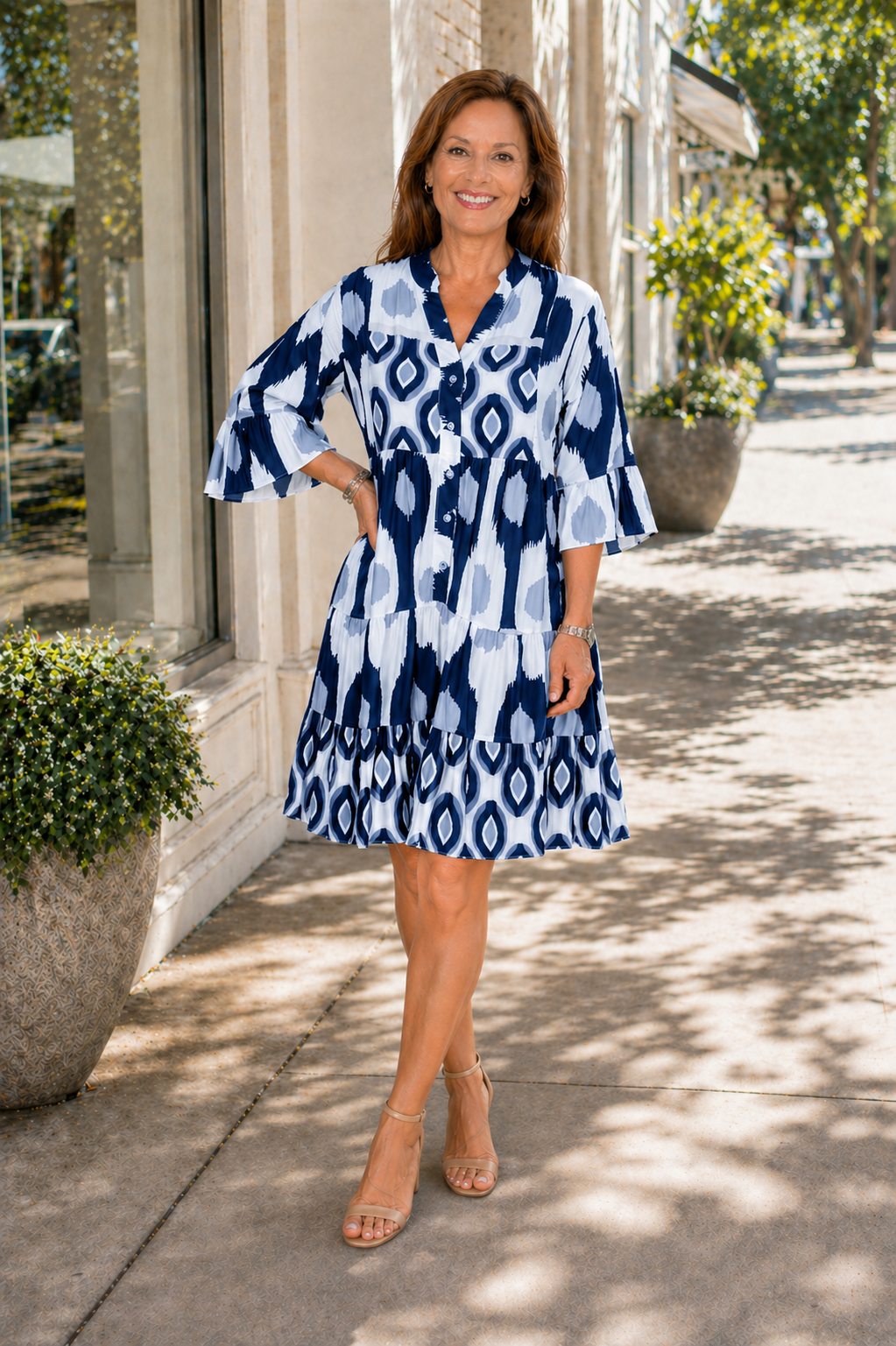 Ariella | Women’s V Neck Short Sleeve Button Mini Dress