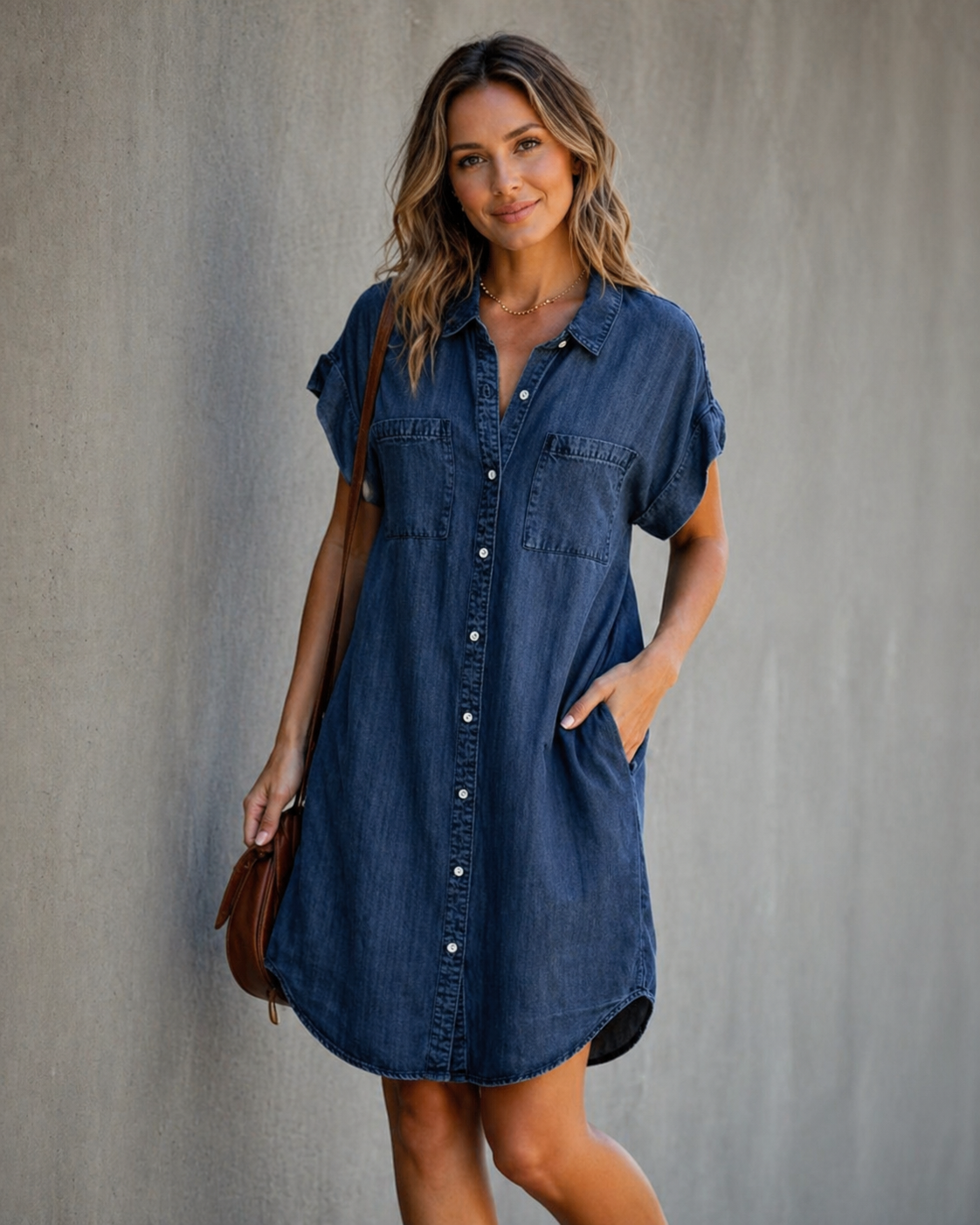 Arla | Women’s Short Sleeve Collared Button Mini Dress
