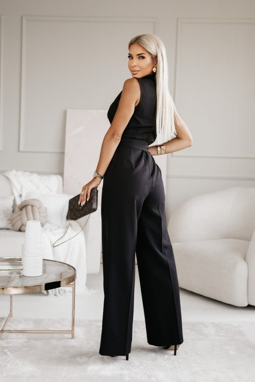 Arleen | Women’s V Neck Waist Tie Sleeveless Jumpsuit