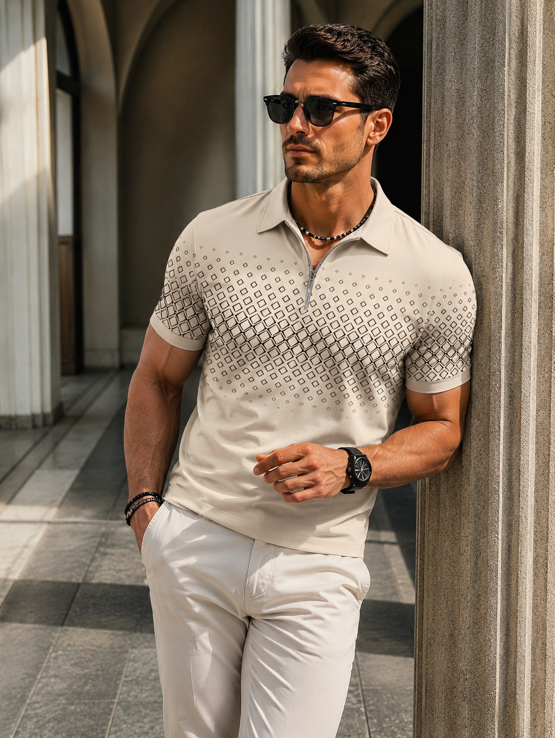 Armando | Men's Short Sleeve Diamond Print Polo Shirt