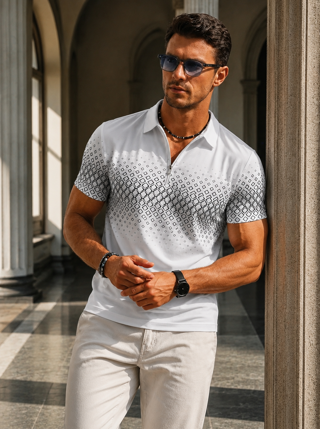 Armando | Men's Short Sleeve Diamond Print Polo Shirt