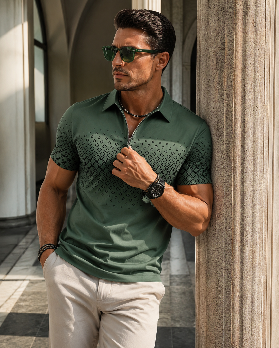 Armando | Men's Short Sleeve Diamond Print Polo Shirt