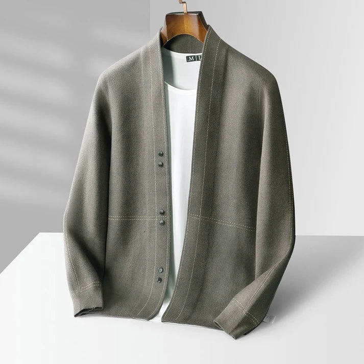 Arnoldo | Men’s Button Front Long Sleeve Contrast Stitch Cardigan