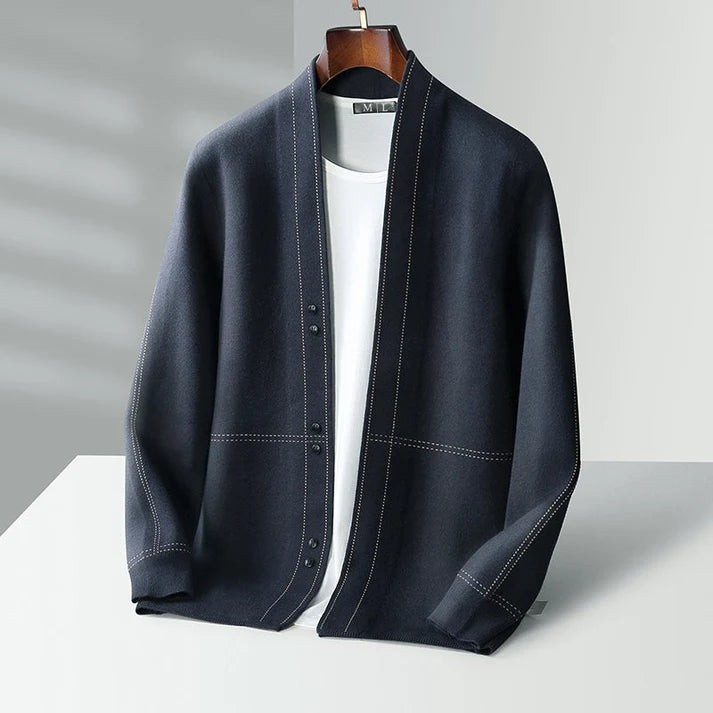 Arnoldo | Men’s Button Front Long Sleeve Contrast Stitch Cardigan