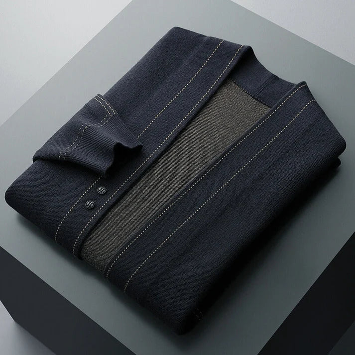 Arnoldo | Men’s Button Front Long Sleeve Contrast Stitch Cardigan