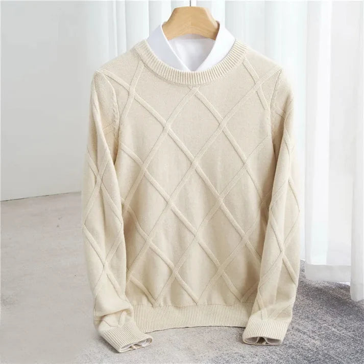 Arsenio | Men’s Long Sleeve Diamond Textured Crew Neck Sweater