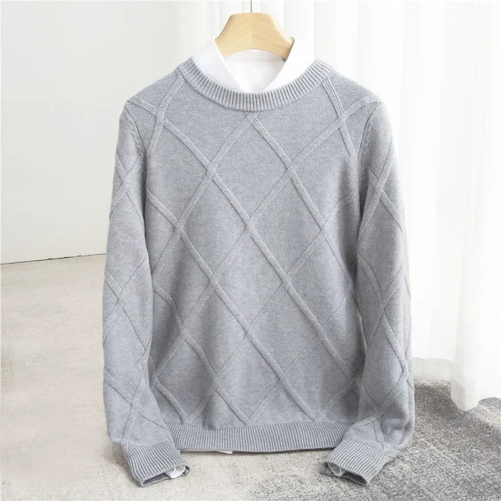 Arsenio | Men’s Long Sleeve Diamond Textured Crew Neck Sweater