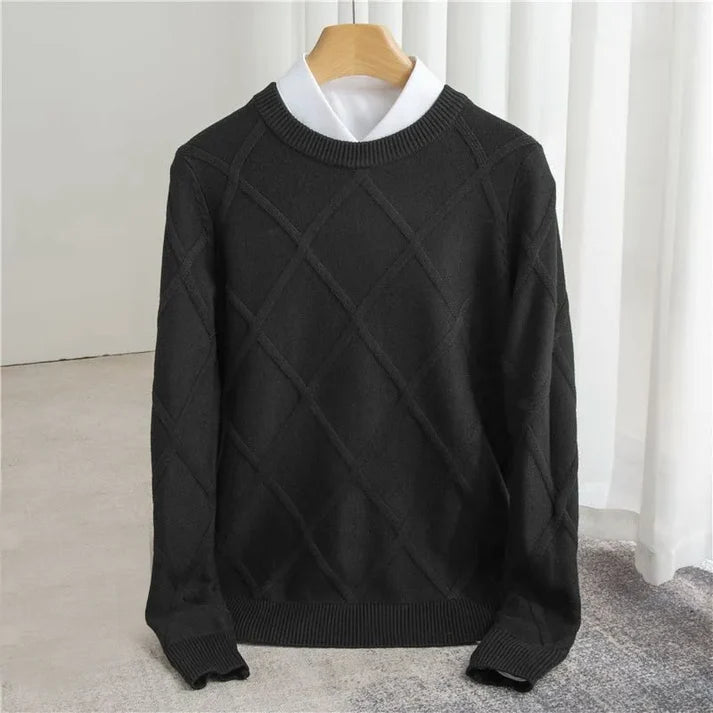 Arsenio | Men’s Long Sleeve Diamond Textured Crew Neck Sweater