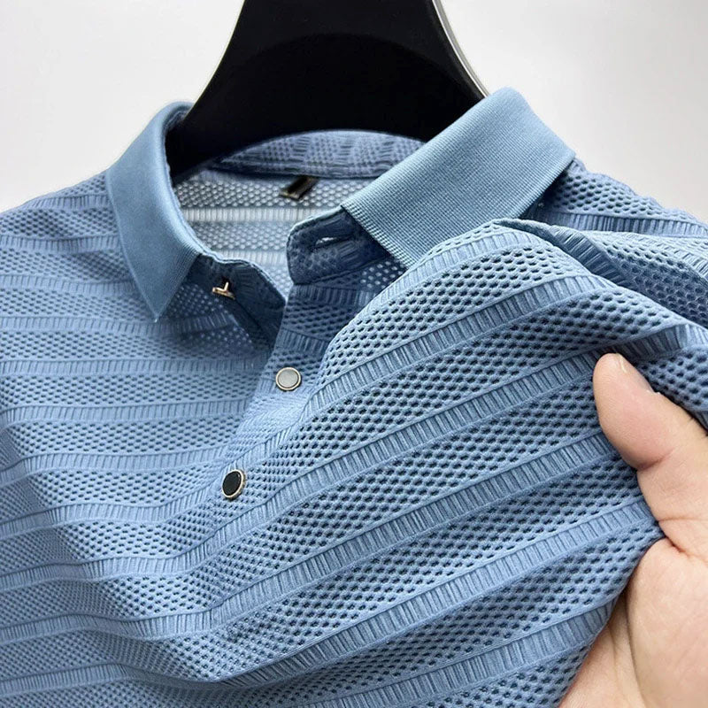 Ashford | Men’s Textured Striped Short Sleeve Polo Shirt