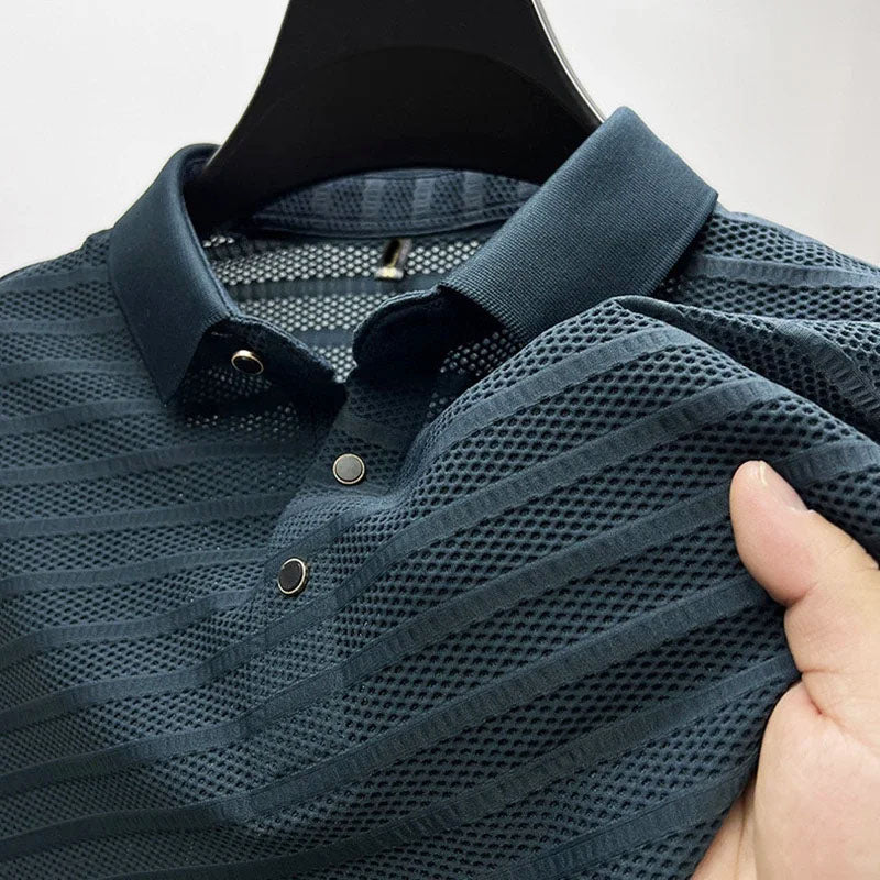 Ashford | Men’s Textured Striped Short Sleeve Polo Shirt