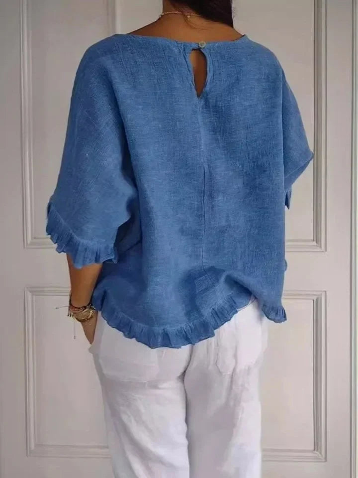 Ashira | Women’s Scoop Neck Ruffle Hem Summer Top