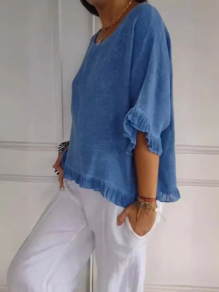 Ashira | Women’s Scoop Neck Ruffle Hem Summer Top
