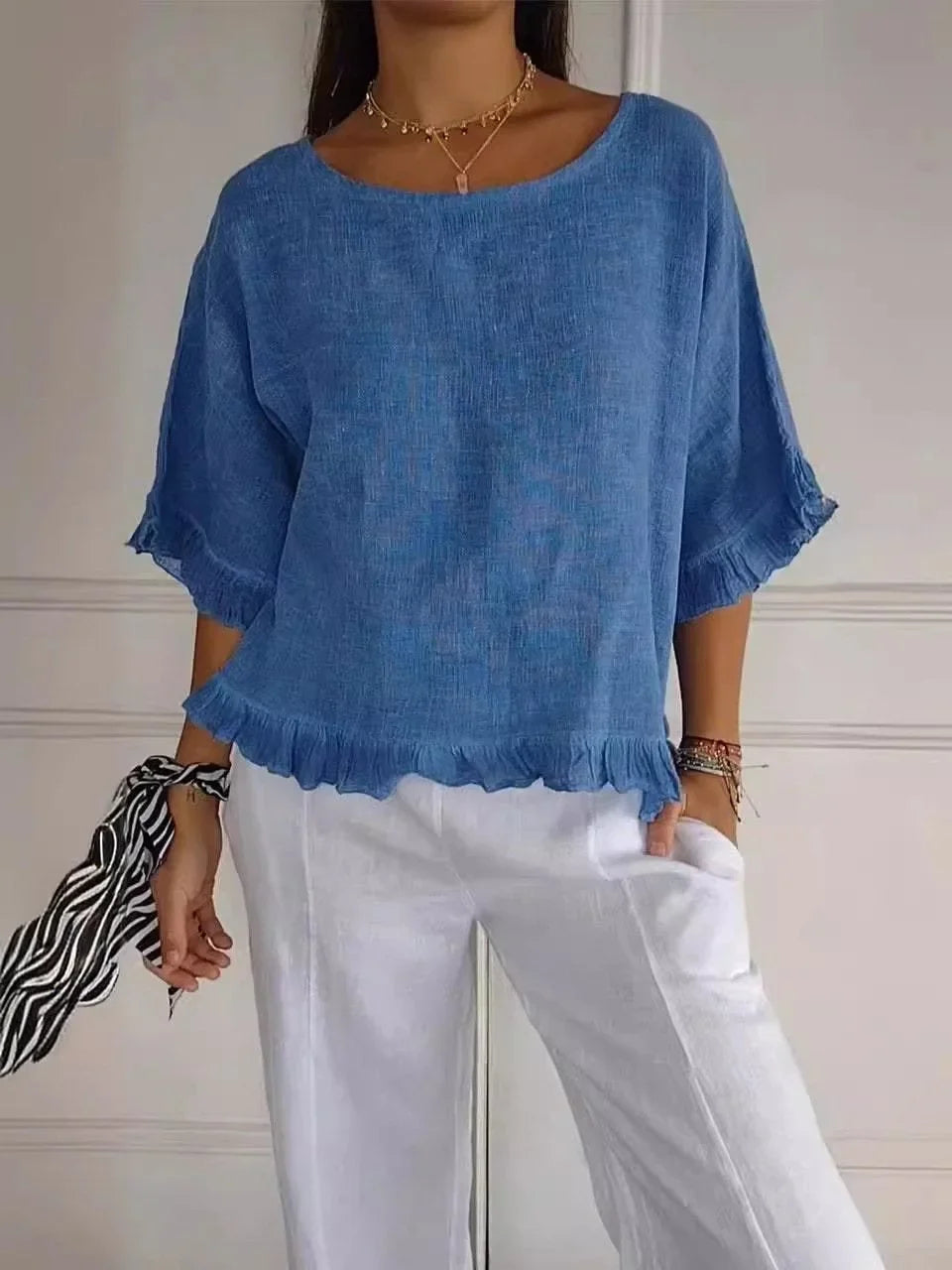 Ashira | Women’s Scoop Neck Ruffle Hem Summer Top