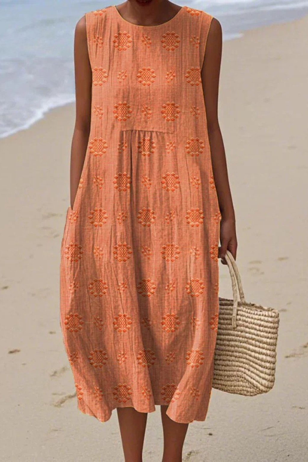 Ashley | Women’s Round Neck Flowy Beach Midi Dress