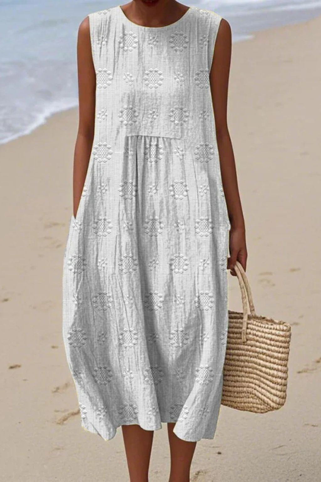 Ashley | Women’s Round Neck Flowy Beach Midi Dress