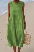 Ashley | Women’s Round Neck Flowy Beach Midi Dress