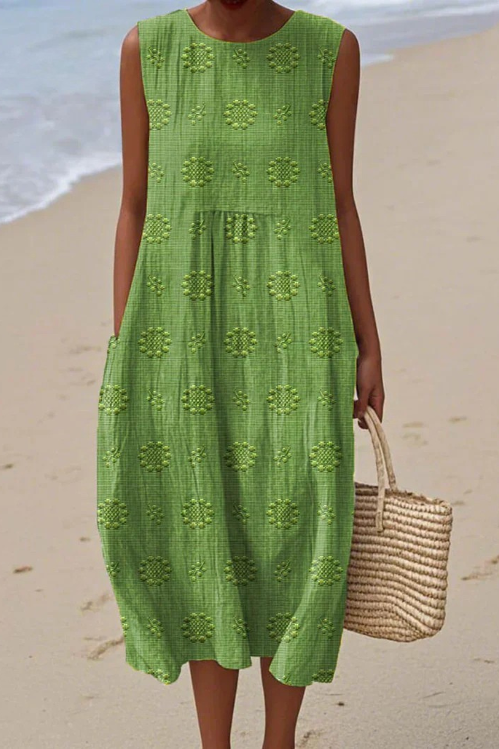 Ashley | Women’s Round Neck Flowy Beach Midi Dress