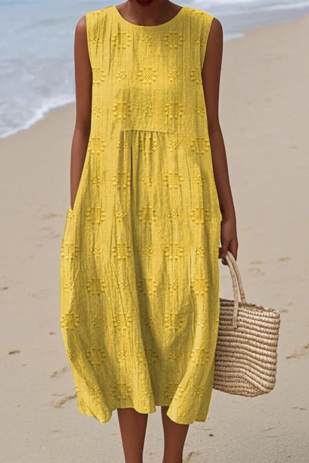 Ashley | Women’s Round Neck Flowy Beach Midi Dress