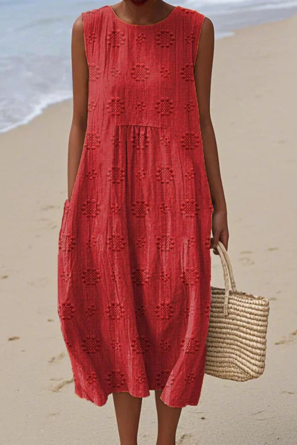 Ashley | Women’s Round Neck Flowy Beach Midi Dress