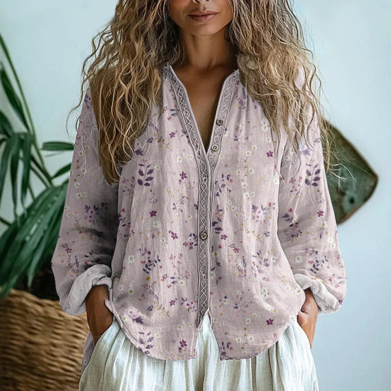 Ashton | Women’s V Neck Printed Long Sleeve Blouse