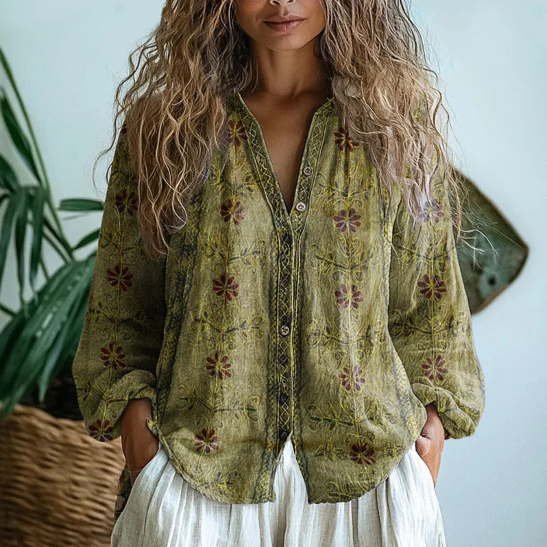Ashton | Women’s V Neck Printed Long Sleeve Blouse