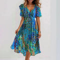 Asia | Women’s V Neck Short Sleeve Floral Midi Dress