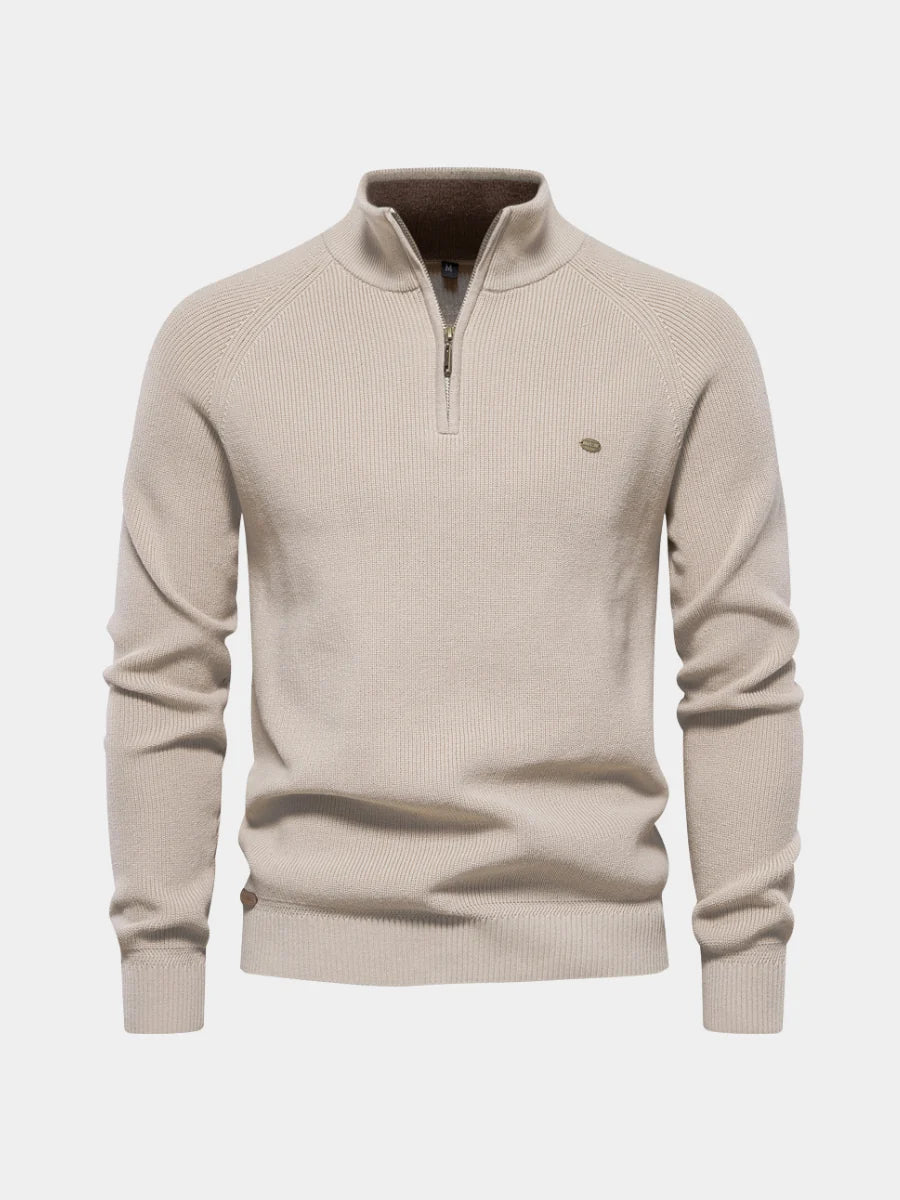 Aubert | Men’s Long Sleeve Zip Front Stand Collar Polo Shirt
