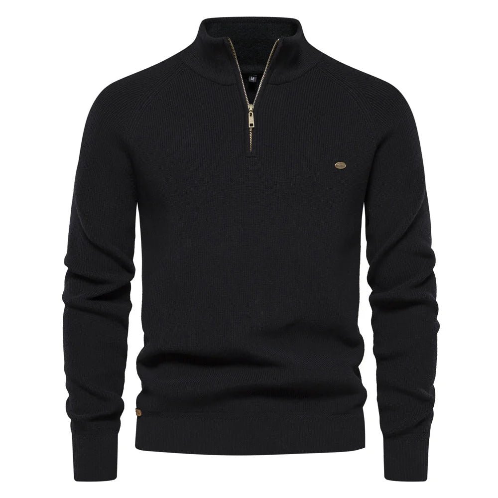 Aubert | Men’s Long Sleeve Zip Front Stand Collar Polo Shirt