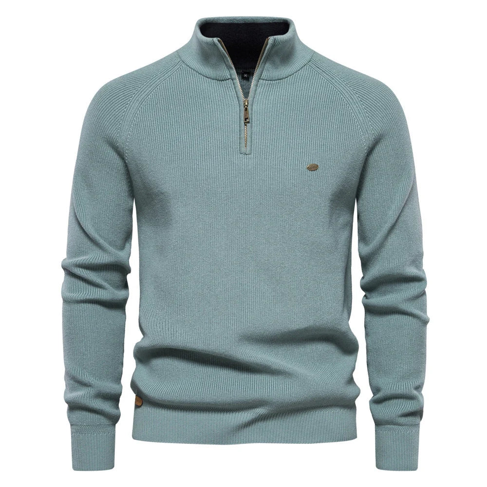 Aubert | Men’s Long Sleeve Zip Front Stand Collar Polo Shirt
