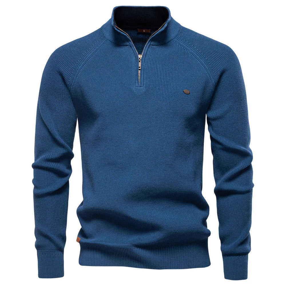 Aubert | Men’s Long Sleeve Zip Front Stand Collar Polo Shirt