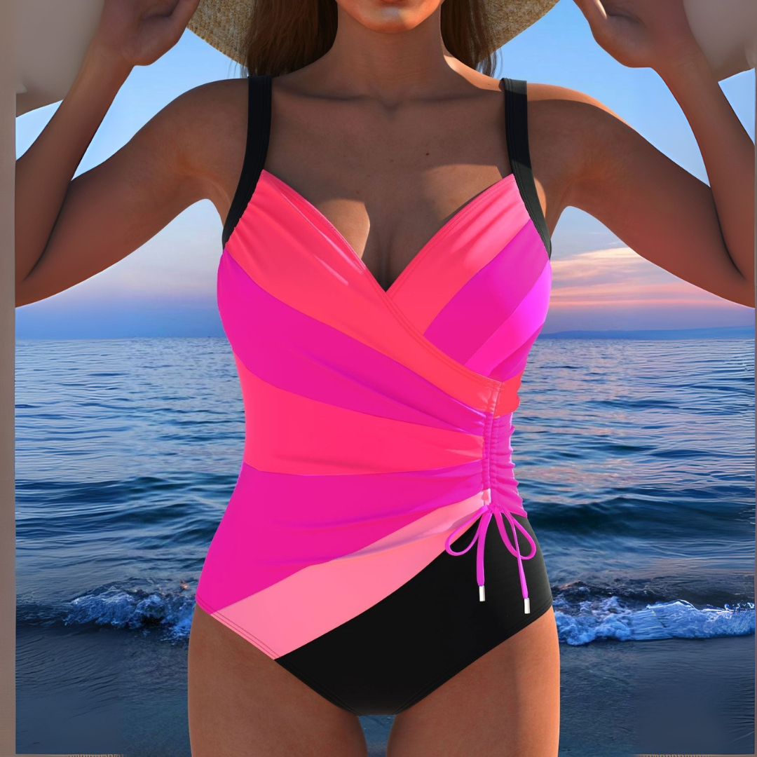 Audra | Women’s Multicolored Striped Ruched Swimsuit