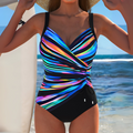 Audra | Women’s Multicolored Striped Ruched Swimsuit