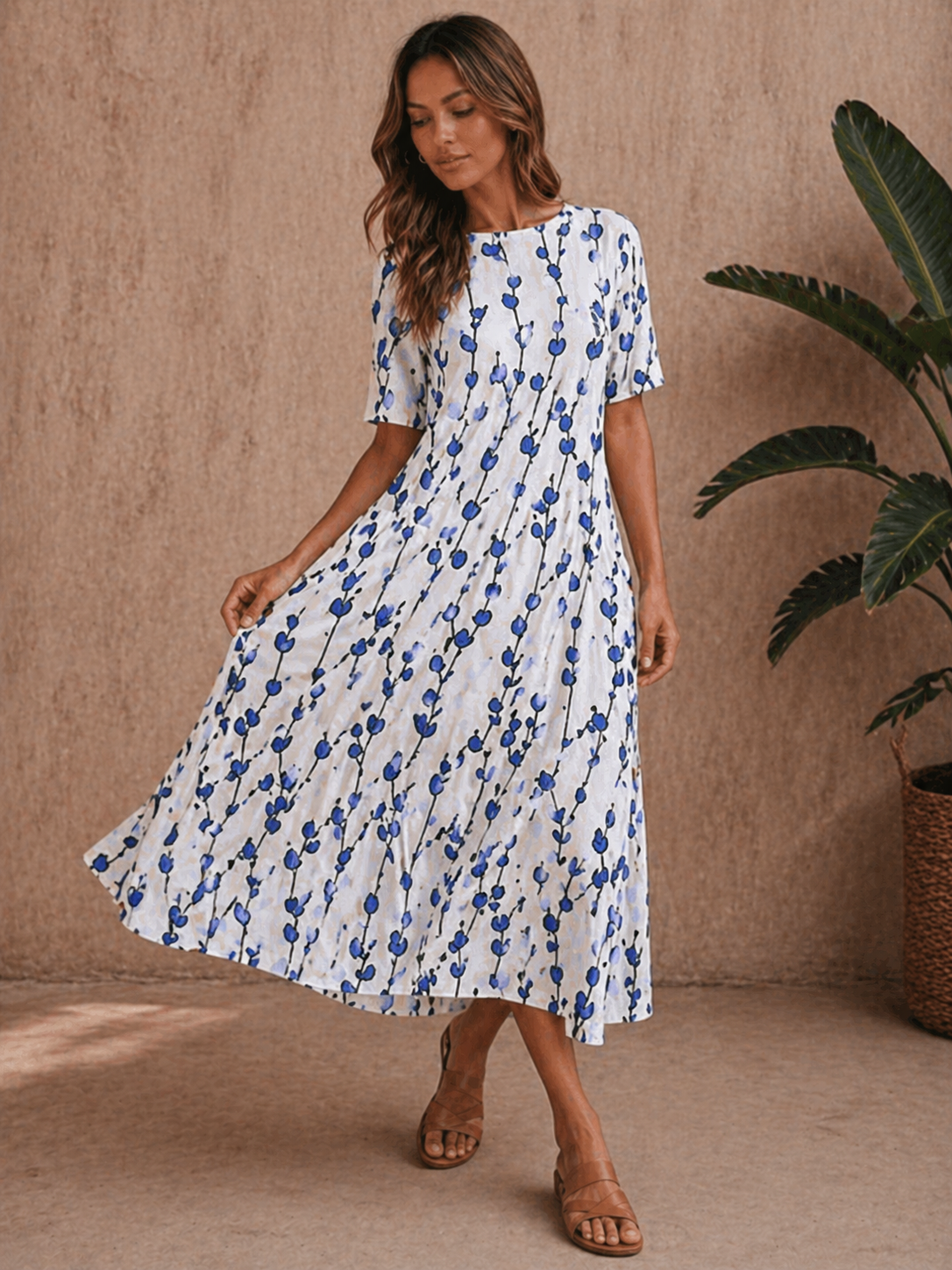Audrina | Women’s Boat Neck Elbow Sleeve Midi Dress