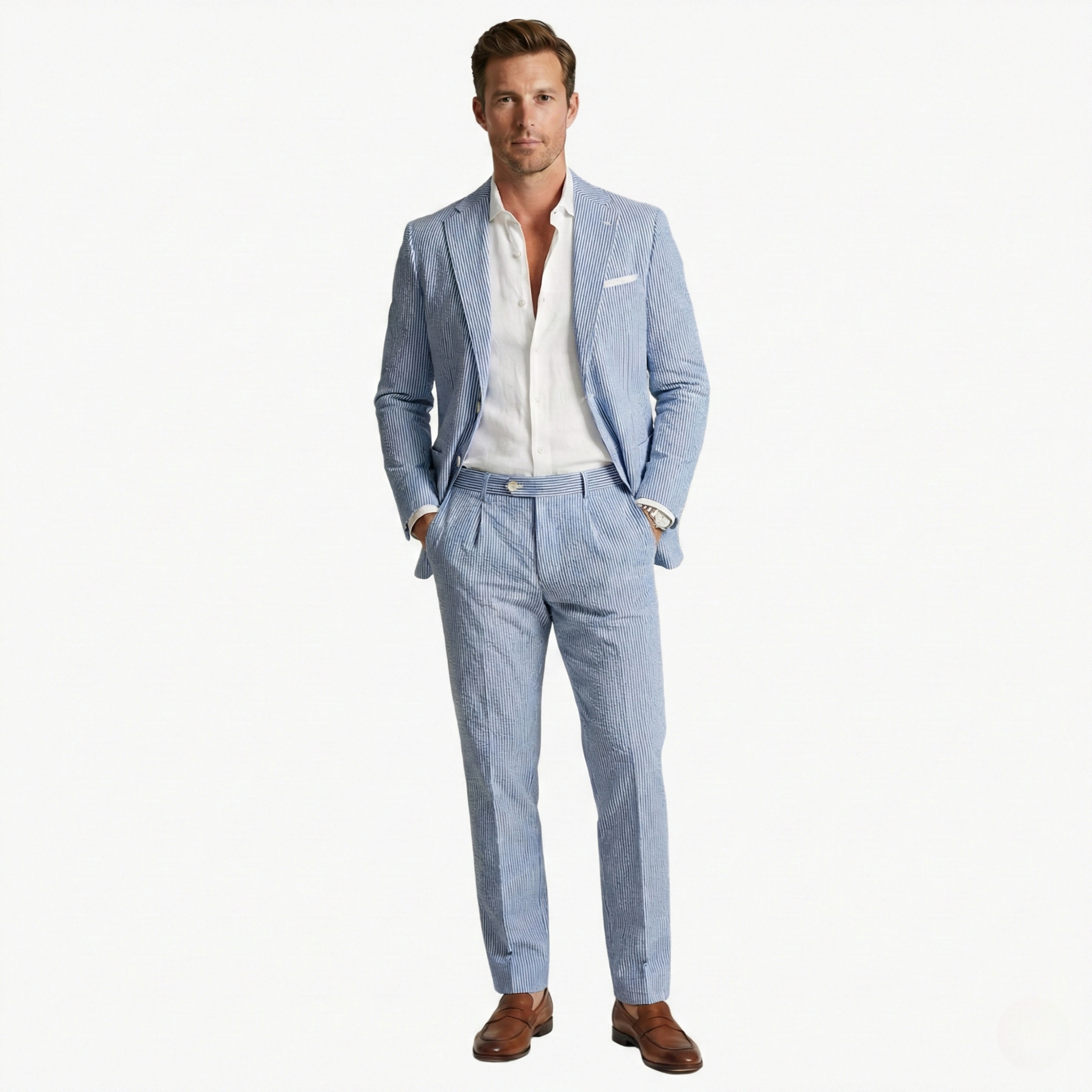 Augustine | Men’s Vertical Stripe Slim Fit Wedding Guest Suit