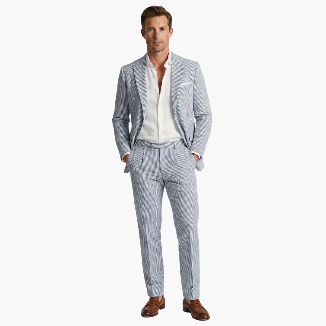 Augustine | Men’s Vertical Stripe Slim Fit Wedding Guest Suit