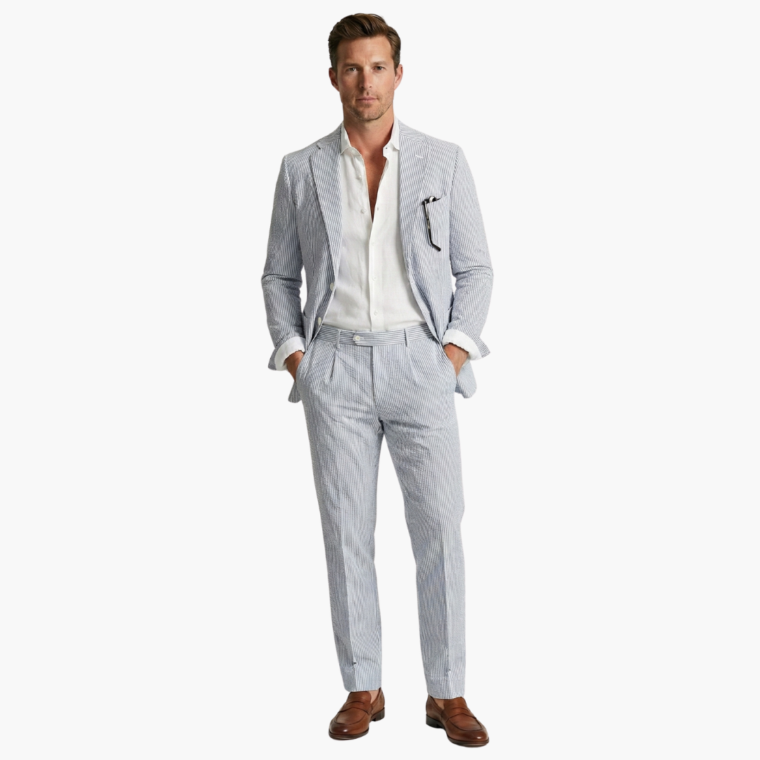 Augustine | Men’s Vertical Stripe Slim Fit Wedding Guest Suit