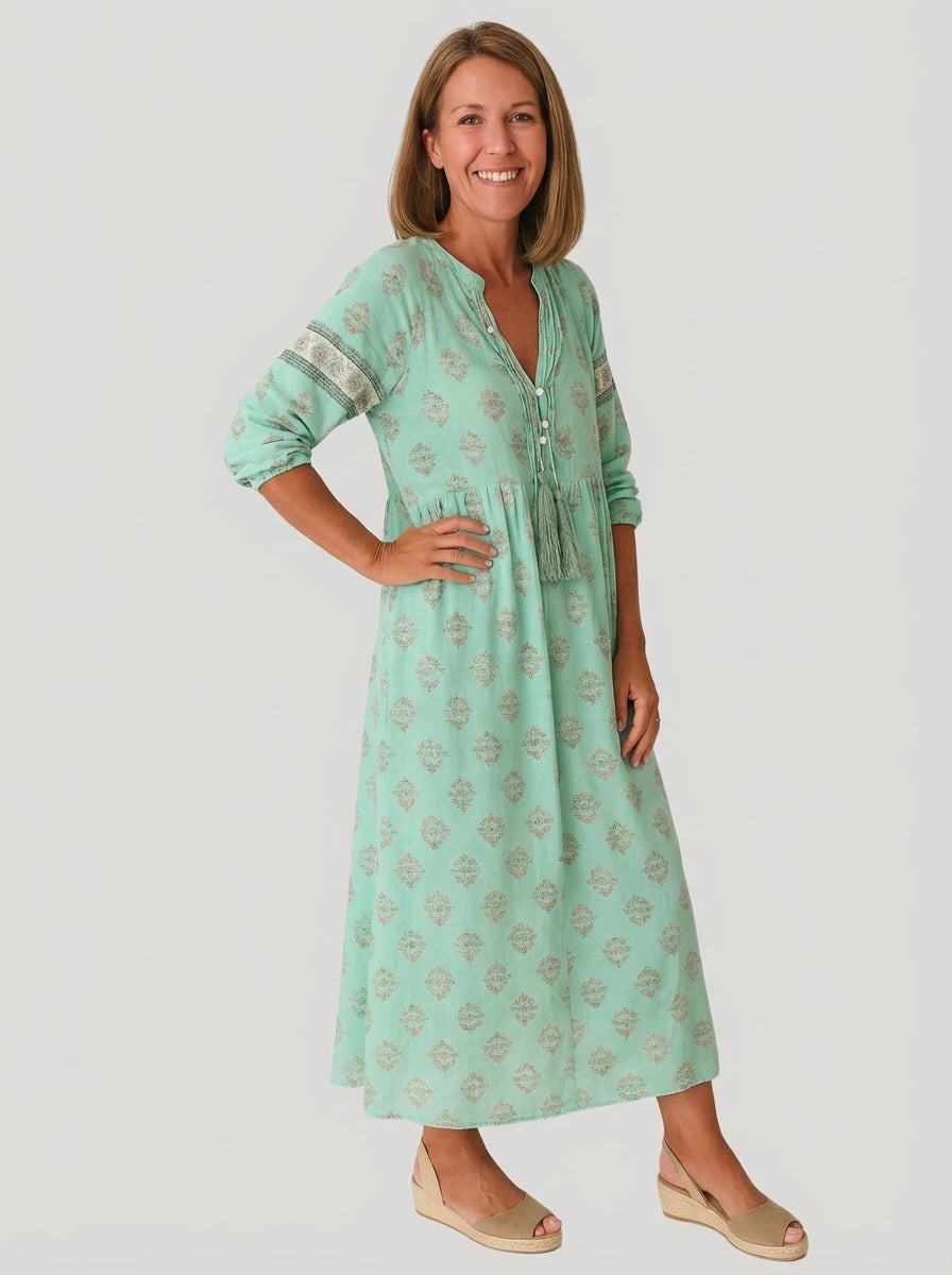 Ava | Women's V Neck Boho Printed Beach Dress With Pockets